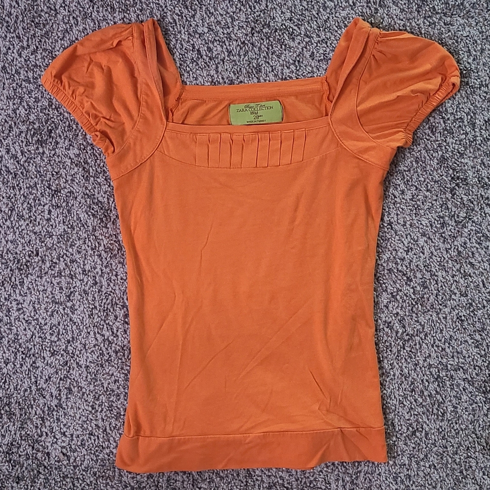Orange Puff Sleeve Feminine Top